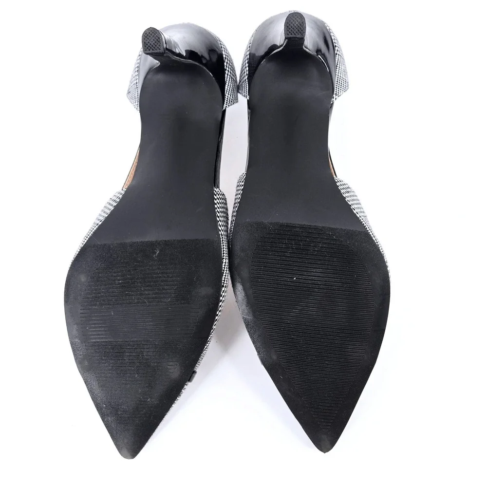 Ann Taylor Factory Plaid Pointed Toe D'Orsay Pumps Black White Size 9M - Picture 7 of 7